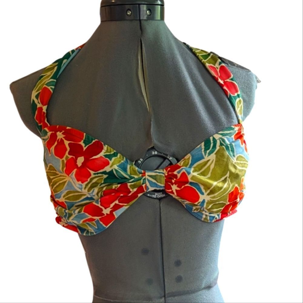 Vintage Women's Tropical Hawaiian Floral Print Bikini Top Size 14